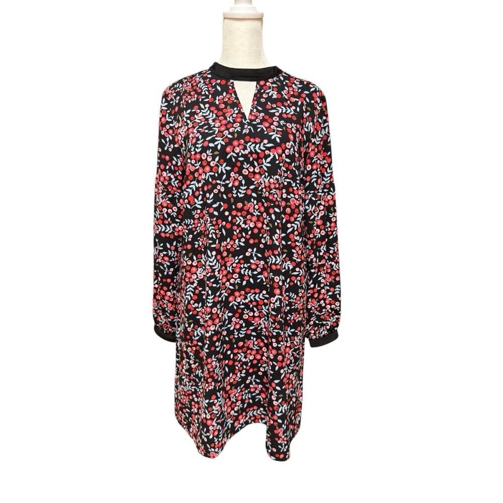 LOFT Floral Shift Dress Size S Black Pink Long Sleeve Mini NWOT